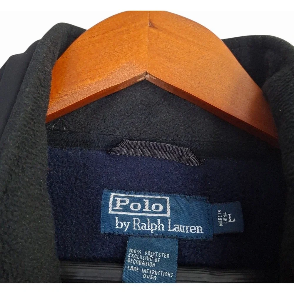 Polo Ralph Lauren Mens Fleece Jacket Navy Black Colorblock Full Zip Large